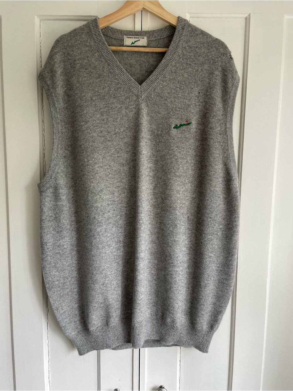 Fishers Island Club Golf Men's Gray Cashmere V-Neck Knit Sweater Vest Logo 2XL